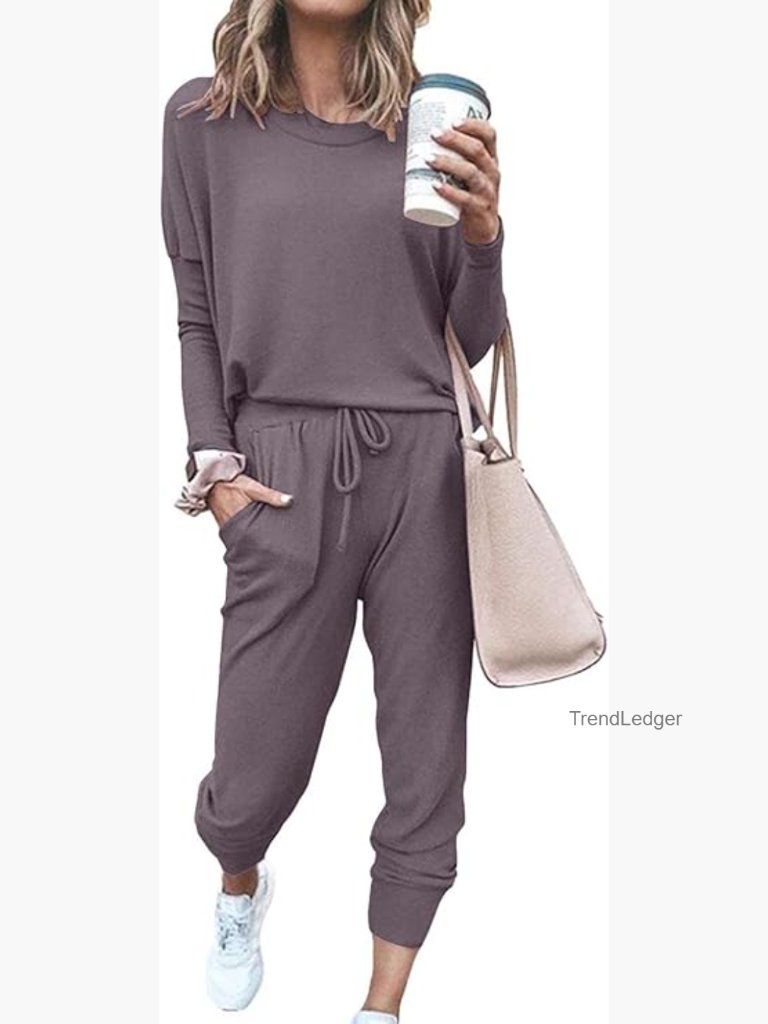 Women's 2-Piece Lounge Set Long Sleeve Top And Jogger Pants Tracksuit